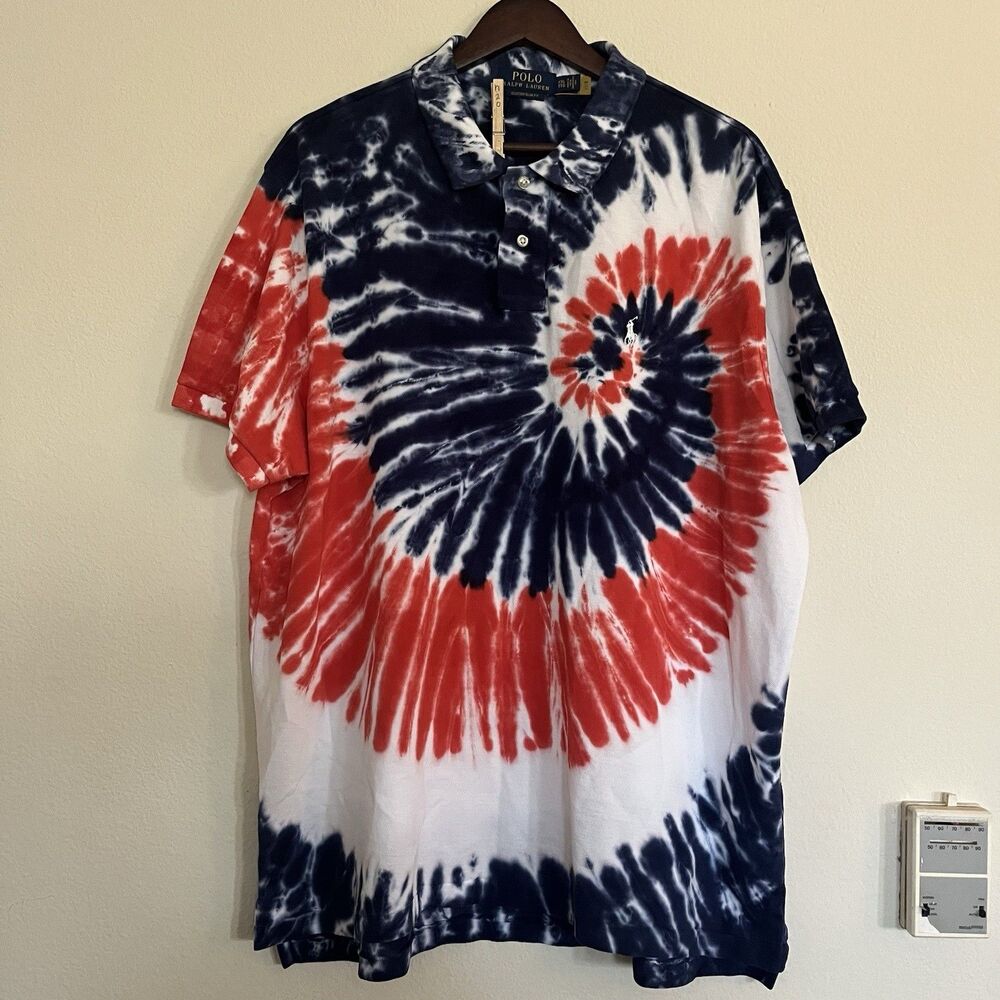 Polo Ralph Lauren Custom Slim Fit Americana Pinwheel Tie Dye Polo Shirt SZ XXL